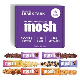 Mosh Variety Pack Keto Protein Bars, alta fibra, baixo carboidrato, sem glúten, alta proteína, cérebro saudável lanche com Ashwagandha, Mane do leão, 6 contagem