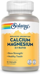 SOLARAY Suplemento de magnésio de cálcio, Magnésio e Suplementos de cálcio para mulheres e homens, razão 2:1, Saúde óssea e força, Vegan, alta absorção, garantia de 60 dias, 22 Servings, 90 VegCaps