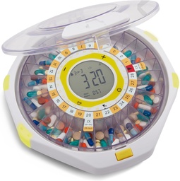 Dispensador automático de comprimidos LiveFine Bluetooth, capacidade de 28 dias, alertas de som e luz, Key Lock, LCD e fácil configuração na aplicação LiveFine para receitas, medicamentos, vitaminas e suplementos - Lid clara