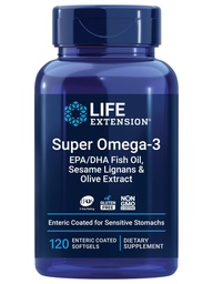 Extensão de vida Super Omega-3 EPA / DHA Óleo de peixe, Lignans Sésamo e Extrato de Oliva – Saúde do Coração, Saúde do Cérebro, Apoio à Saúde Inflamação, Sem Glúten, Entérico, Não-GMO, 120 Softgels