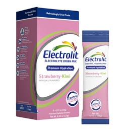 Electrolit Electrolytes Powder Packets, Strawberry Kiwi 8 Pack, Pacotes de hidratação em pó para desidratação e reidratação, Pós-treino Flavored Hydrating Drink Mix, Gluten Free Water Enhancer Sticks