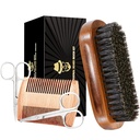 Escova de barba para homens, barba de javali preto barbas de madeira de noz e bigodes Conjunto de grooming incluindo escova de barba de javali puro, barba pente, tesouras de bigode, e bolsa de viagem