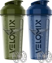 VELOMIX -2 Pack- 28 oz Protein Shaker Garrafas para Misturas de Proteínas - 2x Wire Whisk □ Leak Proof Shaker Cups para Shakes de Proteínas