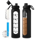 Frasco de vidro Shaker 34oz/1L Frasco de vidro preto Protein Shaker com Shaker Ball Garrafas grandes Shaker para mistura de proteínas Misturador de pó portátil Blender garrafa de água para esportes de ginástica