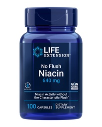 Extensão de vida No Flush Niacin, B3 para a saúde do coração, Colesterol e suporte energético, Não-GMO, Gluten-Free, 100 Cápsulas