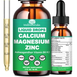 Gotas Líquidas de Magnésio de Cálcio com Vitamina D3 K2, Suplemento de Magnésio de Cálcio de Alta Potência w/Complexo de Magnésio, Zinco, Teanina, Gluten Livre para Imune, Osso, Muscle, Mood e Suporte ao Sono