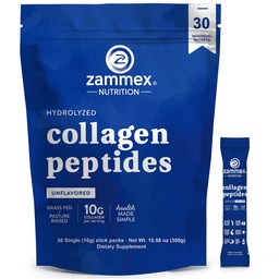 Peptídeos de colágeno Premium Pó, 30 Sticks Pacotes de viagem (Tipo I, III), Pó de proteína de colágeno sem sabor para ir, Peptídeos de colágeno hidrolisado para a junta de unhas de cabelo da pele, 10g por serviço, Paleo & Keto