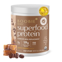 Boobie corpo superalimentar proteína gravidez e pós-parto Shake de substituição de refeições, Café sabor caramel          □ Seguro para a amamentação e maternidade   , Orgânico, Vegan, Açúcar Zero, 1 Tub (20 Servings)