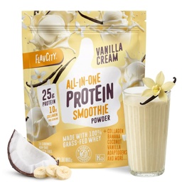 FlavCity Vanilla All in One Protein Shake Powder - On the Go Refeição Alternativa + Colágeno Peptídeos, Reishi & Cordyceps - Foco, Pele, Cabelo e Apoio Conjunto - 100% Fed grama Whey, 20 Servings