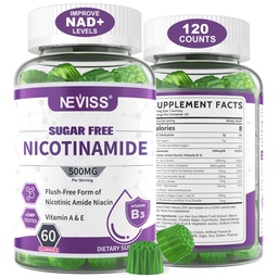 Açúcar Free Nicotinamida 500mg Gummies, (Niacina livre Flush) Suplemento de vitamina B3 Niacinamida para metabolismo e reparo de energia celular, Vitalidade, Envelhecimento saudável, sabor de cranberry, Fácil de mastigar, 120 Cts