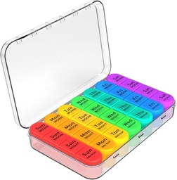 Organizador semanal de comprimidos Daviky 4 vezes por dia, caixa de pílulas 7 dias, organizador de medicina portátil para viagem com removível caso de pílulas individuais recipiente de pílula para segurar diariamente vitamina, suplemento e medicação