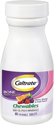 Caltrate Chewables 600 Plus D3 Plus Minerals Suplemento cálcio vitamina D, cereja, laranja e frutas - 60 Contagem