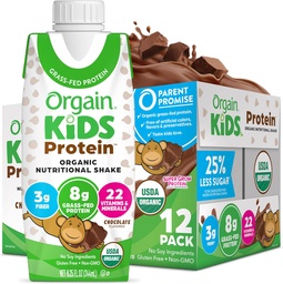 Orgain Organic Kids Protein Nutritional Shake, Chocolate - 8g de proteína, 22 vitaminas e minerais, frutas e vegetais, sem glúten, sem soja, sem OGM, 8.25 Fl Oz (Pacote de 12)