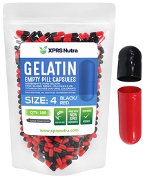 XPRS Nutra Tamanho 4 Cápsulas Vazias - 100 Count Pequenas Cápsulas Esvaziadas Gelatina - Comprimidos DIY Cápsula Preenchimento - Filável Pure Bovine Pill Caps para Do-It-Yourself Suplementos (Preto / Vermelho)
