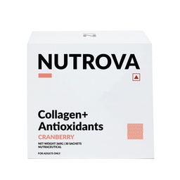 NUTROVA Colágeno+Antioxidantes Suplemento - de Pó de Colágeno Marinho para Homens e Mulheres, Aumenta a hidratação da pele,Reduz danos na pele,Suporta pele saudável,Cabelo e unhas,Cranberry, 1 contagem,30 Servings