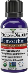 Forças da Natureza Controle de hemorroidas Força extra, Medicina Orgânica Homeopática com Avelã Bruxa, Castanha de Cavalo, e Óleos Essenciais Acalmantes para Coceira, Inchaço e Desconforto, 1.0 FL OZ