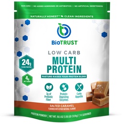 BioTrust Low Carb Protein Powder - Saudável Isolado Whey Protein Powder e Caseína Mistura de Grama-Fed, Pasture-raised Bottle, Plus Digestive Enzimas - Salted Caramel, 14 Servings