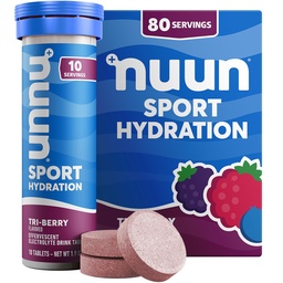 Nuun Sport Electrolyte Tablets com Magnésio, Cálcio, Potássio, Cloreto e Sódio, Gluten Free & Vegan, Tri-Berry, 8 Pack (80 Servings Total)