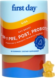 Primeiro dia Crianças 3-em-1 Gummies Probiótico – Prebiótico + Probiótico + Suplemento Postbiótico – Suporta Saúde Digestiva e Oral, Função Imune & Níveis de Energia – Fonte de 30 dias