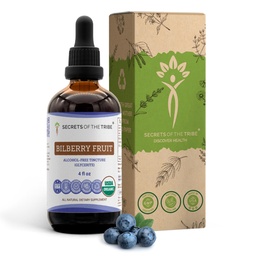 Segredos da Tribe Bilberry Fruit USDA Orgânico Extrato Livre de Álcool, Gotas de Ervas de Alta Potência, Visão, Feito a partir de 100% Certified Orgânico Bilberry (Vaccinium Myrtillus) Fruta seca 4 oz