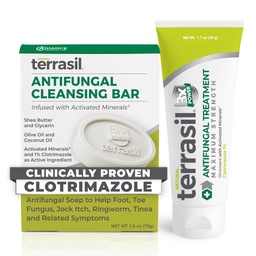 Creme antifúngico terrasil + Kit antifúngico de sabão 2-Produto Clinicamente-Proven Clotrimazol Tratamento eficaz e alívio: Jock Coceira Atletas Foot Fungal Yeast Infection Ringworm (50g Tube & 75g bar)