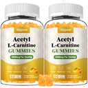 2 Pack Acetil L-Carnitina Suplemento, Nutrição Natural Suplemento para aumentar a energia, Imunidade, Vegan, sabor laranja, 120 contagem