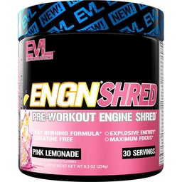 EVL Ultimate Pre Workout Powder - Suporte termogênico de queima de gordura pré-treino de bebida em pó para o foco de energia duradoura e resistência - ENGN Shred Intense Creatine Free Preworkout Drink Mix - Limonada rosa