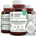 Natural Nutra Probiótico Quattro – Advanced Probiótico Supplement with 4 Powerful Strains including Lactobacillus Acidophilus, Bifidus – Suporta Saúde Digestiva e Imune – 50 Cápsulas Vegetarianas