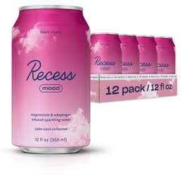 Recesso de Magnésio de Mood & Adaptogen Bebida, Bebidas de Relaxamento, 12 onças (cereja preta, 12 embalagens)