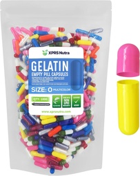 XPRS Nutra Tamanho 0 Cápsulas vazias - 1000 Count Cápsulas de Gelatina Vazias - Comprimidos DIY Cápsula Preenchimento - Pure Bovine Pill Gel Caps para Do-It-Yourself Suplementos (Multi Color)