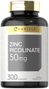 Carlyle Zinc Picolinate 50mg 300 Cápsulas Não-GMO e Suplemento sem glúten