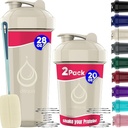 2 PACK, 28 onças & 20 onças Shaker Garrafas com poderoso fio Whisks para misturas de proteínas . Pacote de garrafa de shaker Blender à prova de vazamento .