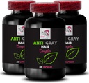 Vitaminas Anti cabelos grisalhos - ANTI GRAY HAIR COMPLEX - Reavivamento de cor, suplemento de cabelo cinza, cuidado cinza natural, cabelo Vibrant, brilho de cabelo, vitalidade de cor, gestão de cabelo cinza 3 Garrafas 180 Cápsulas