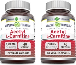 Fórmulas surpreendentes Acetil L-Carnitina 1500 Mg Por Servindo Cápsulas Veggie Suplemento Não-GMO □ Gluten Free □ Made in USA