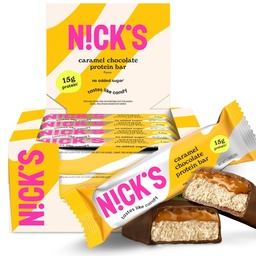 N!CK's Protein Bares Chocolate Caramel – Caixa de 12 Counts – Lanche embalado com proteína, Calorias baixas, Baixo Carboidratos, Keto Friendly, Sem açúcar adicionado (12 barras x 50g)