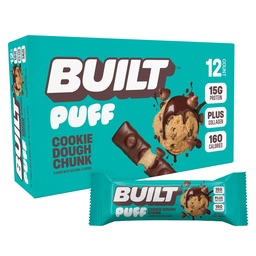 Bar construído, Puff Protein Bars, Cookie Dough Chunk Puff, 15g Snacks Protein, On-The-Go Bars, Apenas 160 calorias, 8g de açúcar, Colágeno, Não sem glúten, 12 contagem