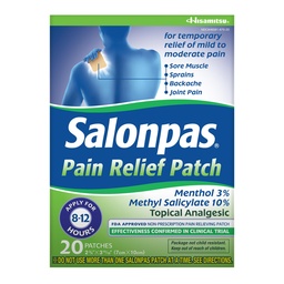 Salongas Pain Relief Patch, 20 Contagem (Pacote de 1), Até 12 horas de alívio temporário de leve a moderada dor, dor nas costas, dor muscular, estrias, contusões
