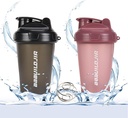 2 PACK Shaker Garrafa segura até 17 onças, Blendering Ball Whisk, Portátil pré-treino Protein Drink Cup, Mistura Cocktails Smoothies Shakes, BPA Free & Lavador de pratos seguro preto / rosa