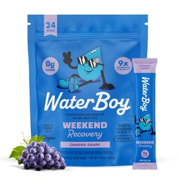 Waterboy Fim de semana Recuperação □ 3,187mg Electrolyte Powder Packets □ Ginger + L-Theanina + Vitaminas □ Sem açúcar, Todos naturais, Gluten Free □ 24 Drink Stick Mixes (Grape)