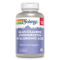 SOLARAY Glucosamine Chondroitin Ácido hialurônico, osso saudável e suplemento de suporte conjunto mais vitamina C para melhor absorção, laboratório verificado, garantia de 60 dias, 60 serviços, 180 VegCaps