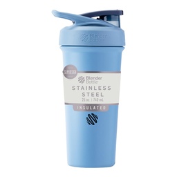 BlenderBottle Sport Sleek garrafa shaker de aço inoxidável isolado com fio Whisk, 25-ounce, Azul Dusty – Protein Shakes & Hydration para atletas e fitness entusiastas, fácil de misturar, Slim fácil de segurar, mantém bebidas frias, tampa bloqueável