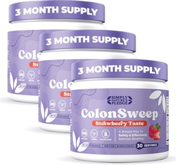 ColonSweep - Strawberry Flavored Probiótico Psyllium Husk Powder Colon Cleanser, 7.8 oz. Suporte de suplemento de fibra para a saúde da tripa - Cleanse para Bloating alívio & detox- 30 Servings (Pacote de 3)