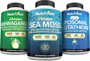 Nutrivein Premium Irish Sea Moss Cápsulas, Ashwagandha, e Liposomal Glutationa Suplemento Bundle: Sea Moss, Reduced Glutationa, & Ashwagandha Suplementos para Imunidade, Humidade, Digestão, & Detox