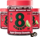 8Greens Supergreens Gummies Super Greens Powder Superfood Gummy para Metabolismo, Imunidade e Foco, Enzimas Digestivas de Saúde, Orgânico: chlorela, espirulina, Aloe Vera, Apple Flavor, 150 Contagem