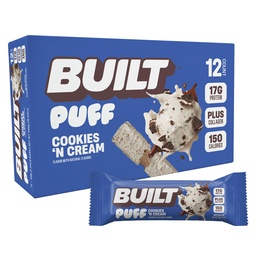 Barra construída, Puff Protein Bars, Bolachas 'N Cream Puff, 17g Snacks Protein, On-The-Go Bars, Apenas 140 calorias, 7g Açúcar, Colágeno, Não sem glúten, 12 Contagem