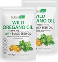 2 Pacote de óleo de Orégano Softgels, 120 contagem 2 em 1 6000mg Óleo de Orégano com óleo de semente preta 200mg, planta baseada, Orégano orgânico Suplemento de óleo Cápsulas, Não-GMO e Imune Suporte