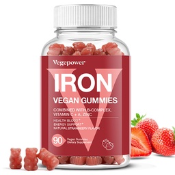 Pastilhas de ferro Suplementos para Mulheres e Crianças - Multivitamin com vitamina C para suporte energético, Grande degustação de ferro Gummy Vitaminas com vitamina C para Absorção Max - Vegan, Morango 90 Contagem