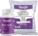 NewLife Naturals Supositórios vaginais ácido bórico 600mg (60 Pack) com 28 aplicadores - para equilíbrio de pH, saúde feminina e bem-estar íntimo - Made in USA