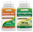Melhores naturais Betaine HCL 648 mg & Ashwagandha Extract 500 Mg