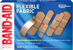 Band-Aid marca flexível tecido adesivo bandagens para cuidados de ferida e primeiros socorros, tamanhos variados, 100 CT